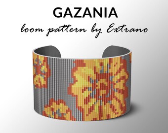 Bead Loom Pattern, Loom Tutorial, Beading Pattern, Loom Beading Pattern, Bracelet Tutorial, Bracelet Pattern, Loom Pattern - GAZANIA