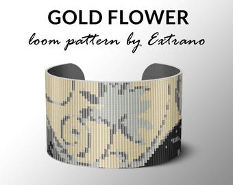Bead Loom Pattern, Loom Tutorial, Beading Pattern, Loom Beading Pattern, Bracelet Tutorial, Bracelet Pattern, Loom Pattern - GOLD FLOWER