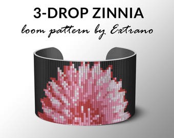 Bead Loom Pattern, Loom Tutorial, Beading Pattern, Loom Beading Pattern, Bracelet Tutorial, Bracelet Pattern, 3-drop Loom Pattern, 3D ZINNIA