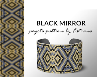 diseño de pulsera, peyote de recuento impar, patrón pdf, pulsera de peyote, patrón de peyote, joyería nativa americana, pulsera huichol - ESPEJO NEGRO
