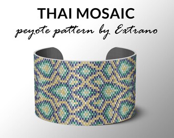 Peyote bracelet pattern, wide cuff pattern, uneven peyote stitch, peyote pattern, DIY jewelry - THAI MOSAIC - 4 colors - Instant download