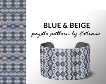 Peyote bracelet pattern, native peyote pattern,  native american, even peyote pattern, native stitch pattern, beaded bracelet BLUE & BEIGE