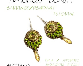 Superduo earrings tutorial, rivoli earrings, earrings tutorial, earrings pattern, superduo pattern, seed bead earrings - TIMELESS BEAUTY