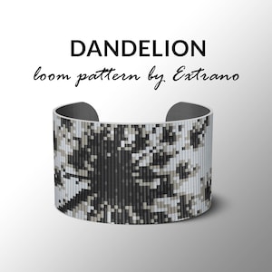 May include: A black and white loom pattern bracelet with a dandelion design. The bracelet is made with a loom and is a great way to add a touch of style to any outfit.