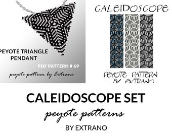 Bransoletka z wzorem wisiorka, samouczek peyote, nierówny wzór peyote, trójkątny wzór peyote, wzór na zestaw koralikowy Zestaw CALEIDOSCOPE