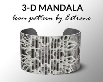 Patrón de telar de cuentas, tutorial de telar, patrón de cuentas, patrón de cuentas de telar, tutorial de pulsera, patrón de pulsera, telar - MANDALA GRIS de 3 gotas