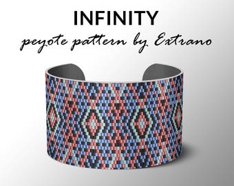 Peyote bracelet pattern, wide cuff pattern, uneven peyote stitch, peyote pattern, DIY jewelry - INFINITY - 4 colors ONLY - Instant download