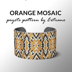 Peyote bracelet pattern, pattern for bracelet, peyote pattern, peyote bracelet, bracelet pattern, peyote native, uneven peyote ORANGE MOSAIC image 1