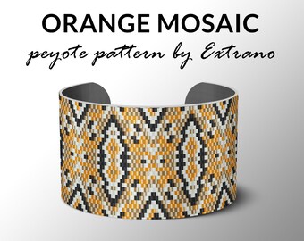 Peyote bracelet pattern, pattern for bracelet, peyote pattern, peyote bracelet, bracelet pattern, peyote native, uneven peyote ORANGE MOSAIC