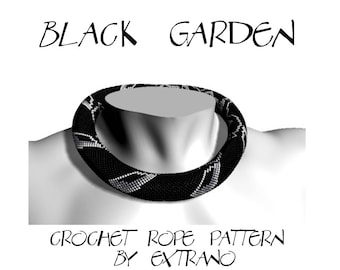 Collar de crochet con cuentas, patrón, crochet con cuentas, patrón de cuerda, patrón de cuentas, patrón floral, patrón de pulsera - BLACK GARDEN