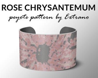 Peyote Armband Muster, gleichmäßiges Muster, gleichmäßiger Peyote Stich, Peyote Muster, DIY Schmuck - ROSE CHRYSANTEMUM - nur 4 Farben, Sofortiger download