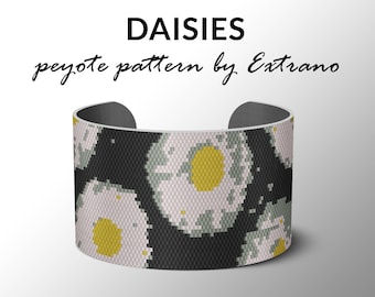 Peyote pattern bracelet, wide cuff pattern, even peyote stitch, peyote pattern, DIY jewelry - DAISIES - 6 colors ONLY - Instant download