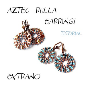 Round earrings tutorial, beaded earrings tutorial, seed beads earrings, beaded medallion, earrings pattern, round earrings AZTEC RULLA image 1