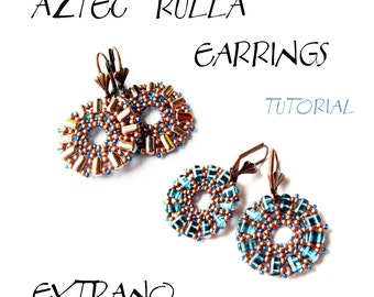 Round earrings tutorial, beaded earrings tutorial, seed beads earrings, beaded medallion, earrings pattern, round earrings - AZTEC RULLA