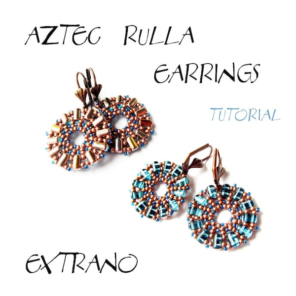 Round earrings tutorial, beaded earrings tutorial, seed beads earrings, beaded medallion, earrings pattern, round earrings - AZTEC RULLA
