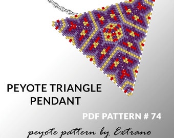 Peyote triangle pattern with instruction, peyote triangle instruction, triangle peyote pattern, native stitch, red triangle pendant #74