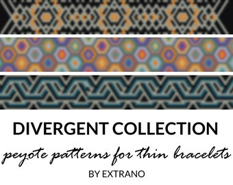 Peyote bracelet patterns, thin bracelet patterns, uneven peyote stitch, peyote pattern, native american bracelets DIVERGENT COLLECTION