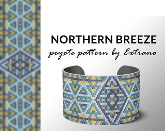 Mosaic peyote bracelet design, odd count peyote, bracelet peyote, peyote pattern, native american jewelry, huichol bracelet NORTHERN BREEZE
