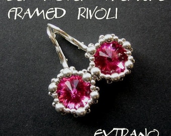 Rivoli earrings tutorial, round earrings pattern, rivoli pattern, jewelry, round earrings, beaded setting for rivoli - FRAMED RIVOLI