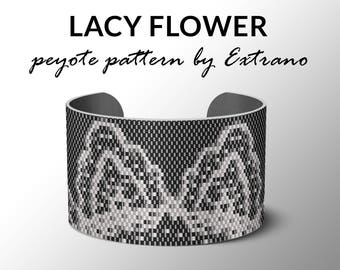 Peyote pattern, bracelet pattern, peyote bracelet, even peyote stitch pattern, delica pattern, 3 colors, PDF, instant download - LACY FLOWER