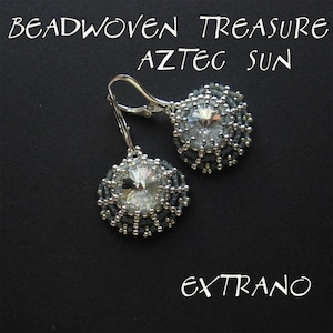 Rivoli earrings tutorial, aztec earrings, fan shaped jewelry, fan earrings pattern, rivoli pattern, round earrings, beaded fans - AZTEC SUN