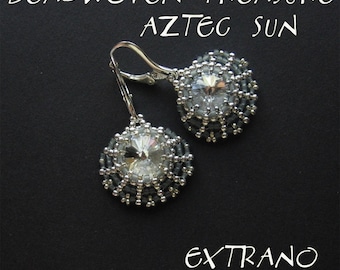 Rivoli earrings tutorial, aztec earrings, fan shaped jewelry, fan earrings pattern, rivoli pattern, round earrings, beaded fans - AZTEC SUN
