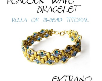 Bracelet tutorial, bracelet pattern, seed beads pattern, rulla beads, bracelet tutorial, wide cuff pattern, beading tutorial, PEACOCK WEAVES