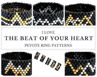 Patrón de anillo de peyote, patrón de peyote, patrón de anillo, anillo de peyote, puntada de peyote uniforme, latido del corazón, anillo DIY, joyería unisex RITMO de tu corazón