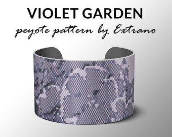 Peyote bracelet pattern, wide cuff pattern, even peyote stitch, peyote pattern, DIY jewelry - VIOLET GARDEN - 3 colors - Instant download