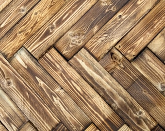 40 x Scorched Wooden Tiles - Rustic Effect - Ideal Herringbone  Flooring Pattern - 360 x 75 x 16mm Great For Crafting - Over 1sqm Coverage!