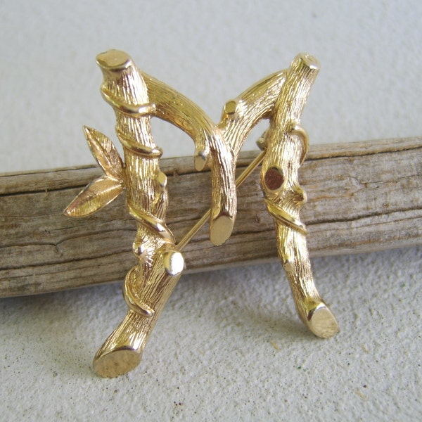 Vintage Monogram Brooch Letter M or W Sarah Coventry Faux Bois