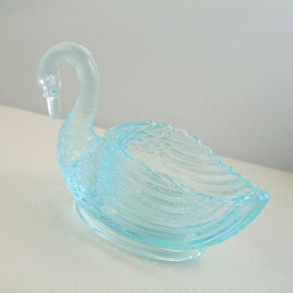 Vintage Aqua Glass Swan Bid Salt Dip Cellar