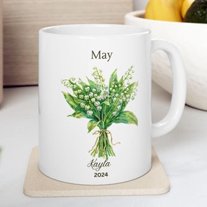 Double Birth Flower Mug Family Garden Gift, Birthday Flower Mug For Mom Mothers Day, Floral Mug, BirthFlower Mug For Mommy-May Mug Gift