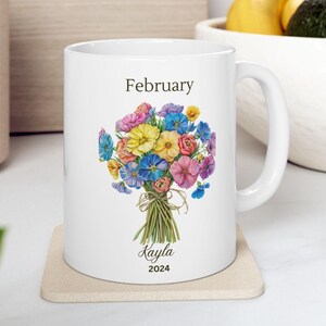 Double Birth Flower Mug Family Garden Gift, Birthday Flower Mug For Mom Mothers Day, Floral Mug, BirthFlower Mug For Mommy-February Mug Gift