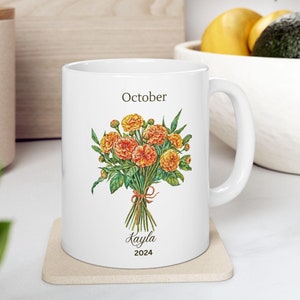 Double Birth Flower Mug Family Garden Gift, Birthday Flower Mug For Mom Mothers Day, Floral Mug BirthFlower Mug For Mommy-October Mug Gift