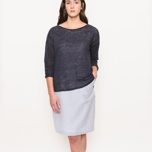 Linen sheer sweater for women. Black fine knit. Long sleeves. Low armholes. Back detail. Back pleat. Round neckline. Restock on pre-sale image 2