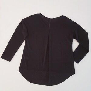 Linen sheer sweater for women. Black fine knit. Long sleeves. Low armholes. Back detail. Back pleat. Round neckline. Restock on pre-sale image 5