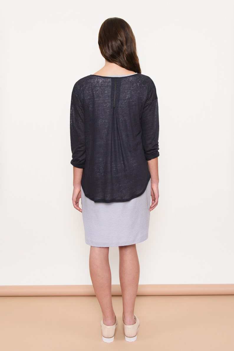 Linen sheer sweater for women. Black fine knit. Long sleeves. Low armholes. Back detail. Back pleat. Round neckline. Restock on pre-sale image 3