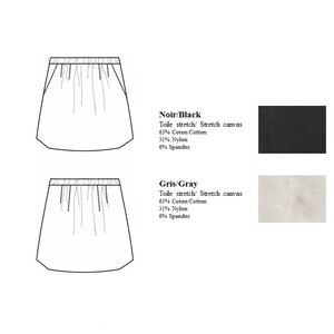 Women's mini skirt elastic waist in gray or black woven stretch fabric. High waist. Side pockets. No lining. V sides. Cotton. Nylon. Spandex image 3