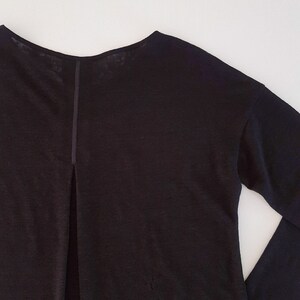 Linen sheer sweater for women. Black fine knit. Long sleeves. Low armholes. Back detail. Back pleat. Round neckline. Restock on pre-sale image 6
