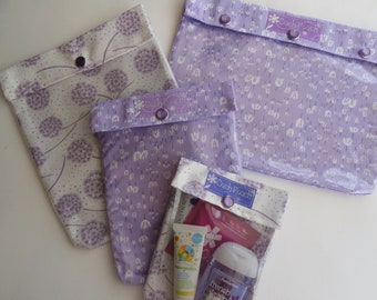 Lavender Floral Ouch Pouch Set 4 Sizes Clear Front Pocket Luggage Organizers Travel Totes Cosmetics First Aid Toiletries Diaper Bag Carry On