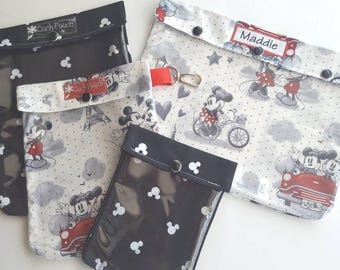 Mickey Minnie Mouse Paris Disney Ouch Pouch Set: First Aid, Diaper Bag Park Travel Organizers (4 Sizes)