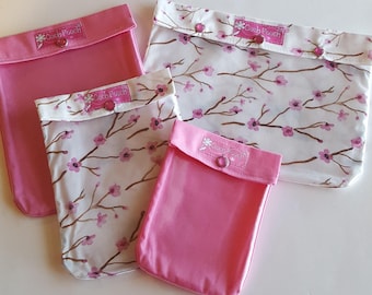 Cherry Blossom Ouch Pouch Set of 4 Clear Front Windows Luggage Organizers Travel Totes Cosmetics First Aid Toiletries Diaper Bag Inserts