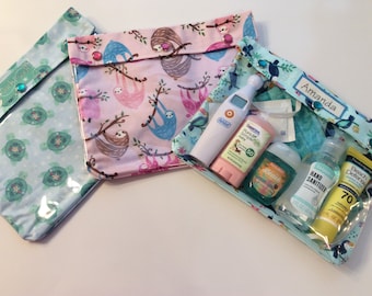 Sloth Sea Turtle or Toucan Clear Front Ouch Pouch First Aid Hand Sanitizer Medication Holder Diaper Bag Organizer Baby Shower Gift 7x9