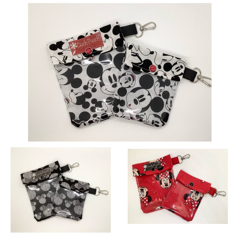 Zestaw 2 przezroczystych torebek z klipsem Myszka Minnie, saszetka Disney Ouch, kosmetyki pierwszej pomocy, torebka z przedłużką do ryb, plecak, uchwyt na przepustkę morską, personalizacja 3x4 i 4x5 zdjęcie 3