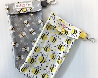 Bees EpiPen Pouch (1) Clear Front Metal Swivel Clip Holds Allergy Medication Injectors / Insulin 4 Sizes