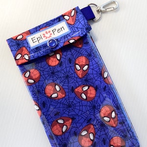 Spiderman EpiPen-hoesje Doorzichtige zakcliphouder voor 2 allergiepennen AuviQ Medical ID-kaart heren jongens superheld 3 maten rood, zwart of blauw