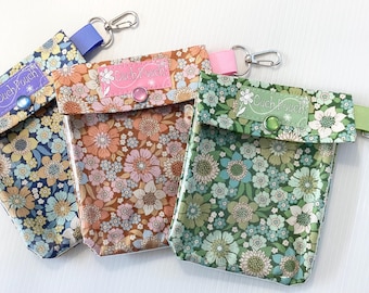 Floral (1) Clear Front Clip Pouch 4x5 First Aid Sunscreen Medications Bag Purse Backpack Organizer Green Blue or Rust