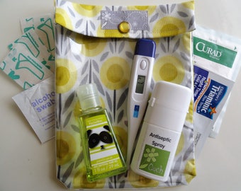 Yellow Gray Floral Ouch Pouch First Aid Purse Baby Diaper Bag Cosmetics Clear Work Bag Travel Carry On Organizer Women Gift Under 10 5x7