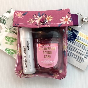 Boho Floral 1 Clear Key Chain Clip Pouch 3x4 ID Badge Gift Card Hand Sanitizer Lip Balm Mini First Aid AuviQ EpiPen Ear Buds Drug Reversal image 3